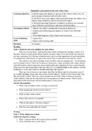 English Worksheet: Summative assessment for the unit Our Class