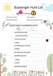 English Worksheet: Scavenger Hunt List