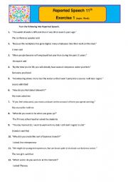 English Worksheet: Reported Speech - Exercise 1 - The world of work