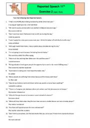 English Worksheet: Reported Speech - Exercise 2 - The world of work