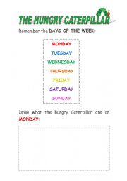 English Worksheet: days of the week & hungry caterpillar