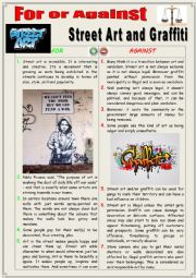 English Worksheet: For or against Street Art and Graffiti. (Debating)