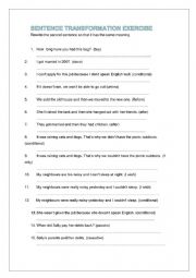 English Worksheet: Sentence Transformation exercise