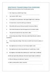 English Worksheet: Sentence Transformation exercise