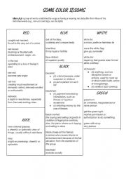 English Worksheet: Color Idioms
