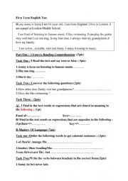 English Worksheet: 3 middle school exam
