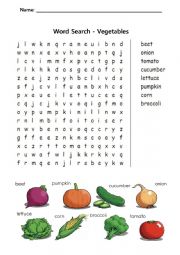 Name of Vegetables Word Search