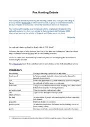 English Worksheet: Fox Hunting Debate
