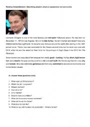 Reading Comprehension exercise bout Leonardo DiCaprio