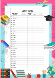 English Worksheet: Regular and Irregular verbs list - 5th grade