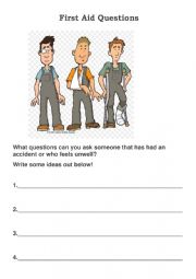 English Worksheet: First Aid - questions to ask the patient