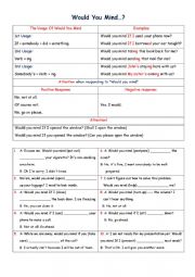 English worksheet: Would you mind