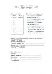 English Worksheet: object pronouns