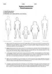 English Worksheet: Reading physical appearences