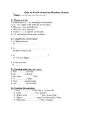 English Worksheet: quiz on level 1 beginner