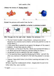 English Worksheet: Let�s watch a film (Finding Nemo)