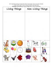 English Worksheet: Living and Non-living Things Worksheet