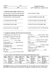 English Worksheet: Simple Present - Affirmative Practice