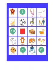 English Worksheet: Bingo game