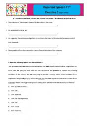 English Worksheet: Reported Speech - Exercise 3 - The world of work