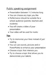 English Worksheet: Public speaking worksheet