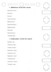 English Worksheet: Additions and subtractions : numbers 10-20
