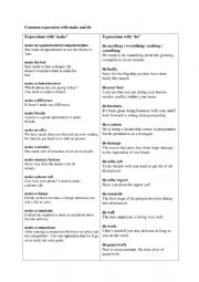 English Worksheet: Make vs. do