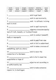English Worksheet: Grade Five Spelling Definitions Week 25