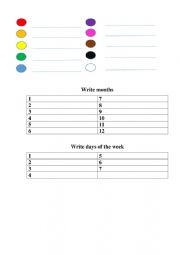 Colours, Months and Days of the Week