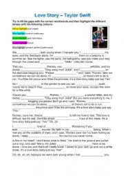 English Worksheet: Listening comprehension Taylor Swift Love Story