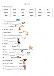 English Worksheet: sight words