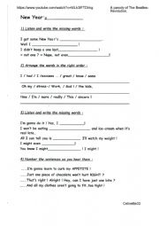 English Worksheet: New year�s resolutions- a parody of The Beatles� revolution