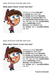 English Worksheet: What does Timmy look like?