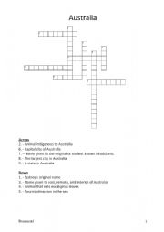 English Worksheet: Australia crossword 1