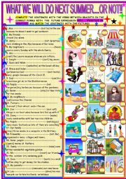 English Worksheet: Summer future plans will/won�t
