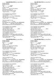 English Worksheet: Song You are beautiful by James Blunt