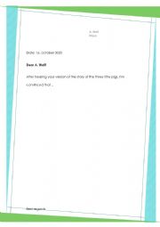 English Worksheet: Letter to A.Wolf, The true story about the three little pigs