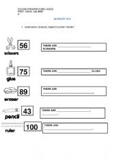 English Worksheet: Numbers and school objects