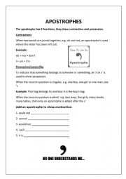 English Worksheet: Apostrophe