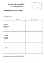 English Worksheet: Analyse a commercial