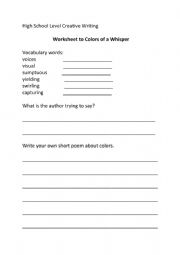 English Worksheet: High School Level Creative Writing - Colors of a Whisper