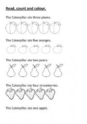 English Worksheet: Read, count and colour