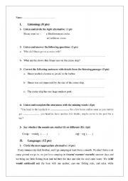 English Worksheet: Mid-term Test - 4th form