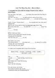 English Worksheet: Just The Way You Are - Bruno Mars