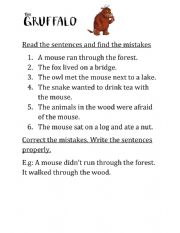 English Worksheet: The Gruffalo - What�s wrong?