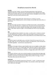 English Worksheet: Breakfast around the world reading comprehension 