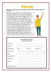 English Worksheet: Personal information - Patrick