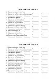 English Worksheet: New York-Give me 5