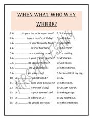 English Worksheet: Question words