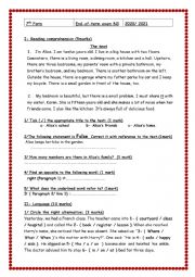 English Worksheet: END-Term exam 3 7th form 